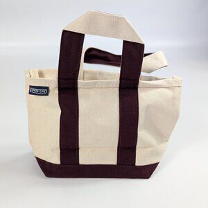 Lands End Mini Canvas Boat Tote Bag Purse Open Top Khaki Wine 11x7 EUC